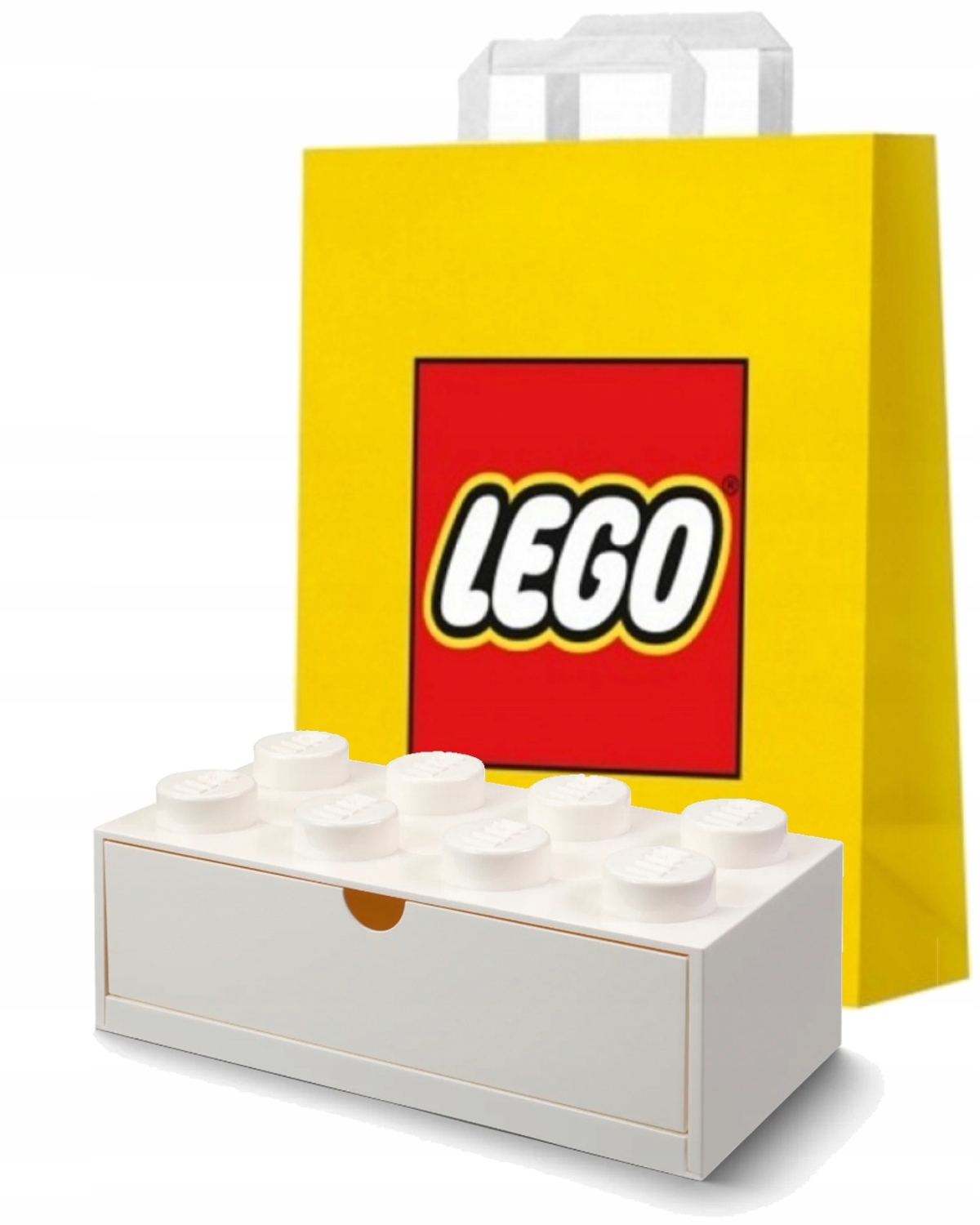Lego Pojemnik Z Szufladą Na Biurko Brick 8 Klocek Pudełko Biały Torba
