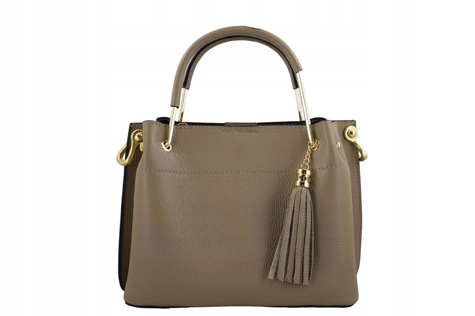 Kožená dámská kabelka typu kufřík, tmavě béžová