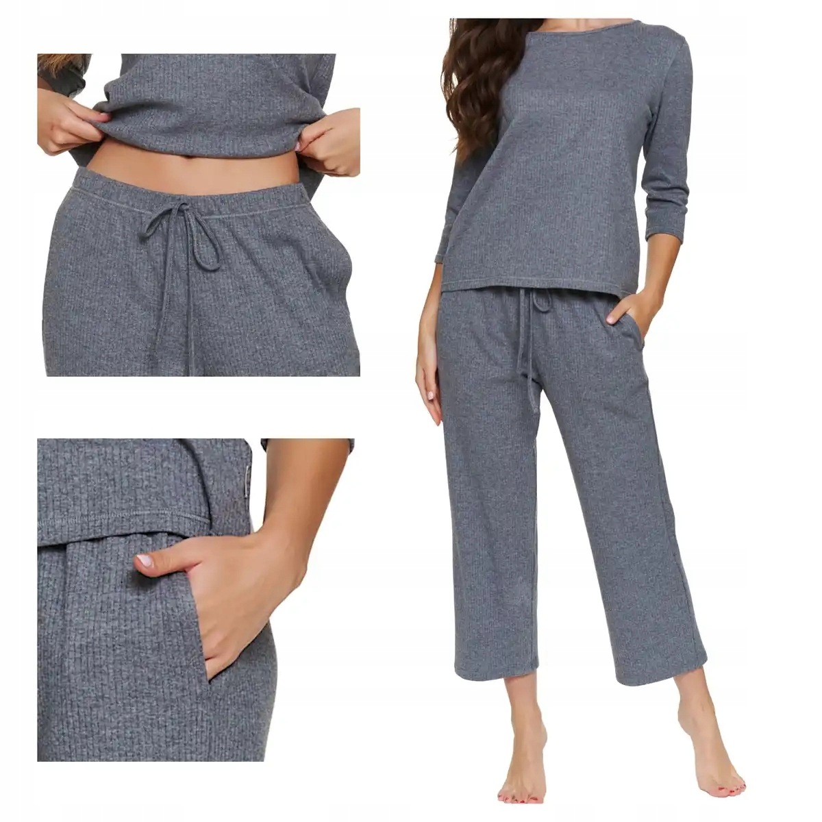 Dámské pyžamo Pm 7543 Dark Grey bavlněné 3/4 rukáv kalhoty 7/8 M
