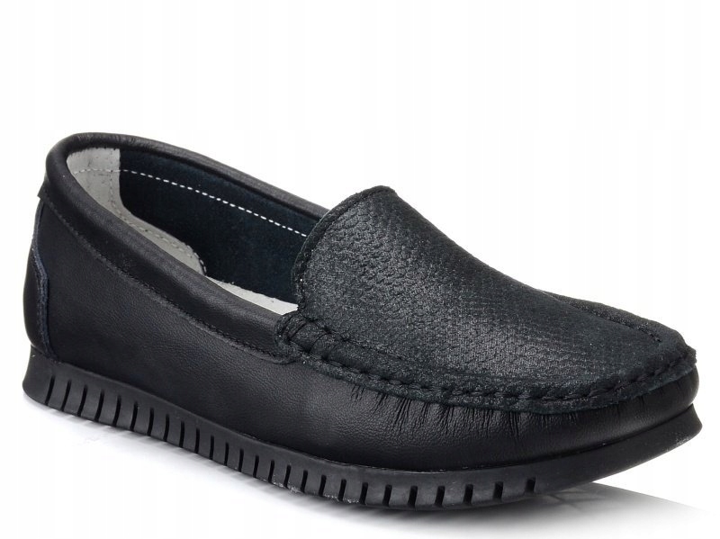 Černé mokasíny dámské polobotky S.Barski 97630 kůže plochý podpatek