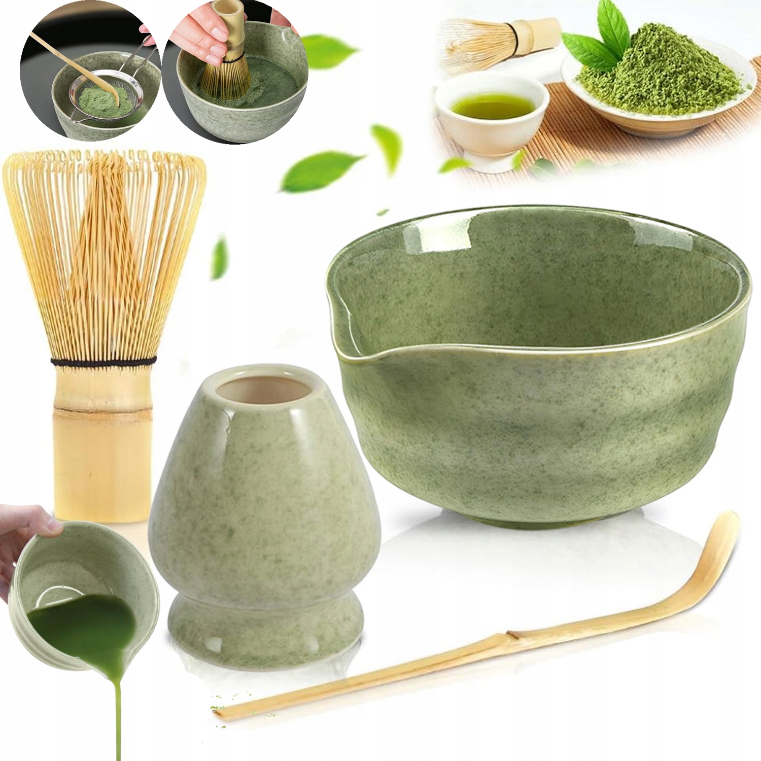 Levně Sada Na Matchu Japonský Styl S Šálek Metlou Podstavec Lžička 4KS