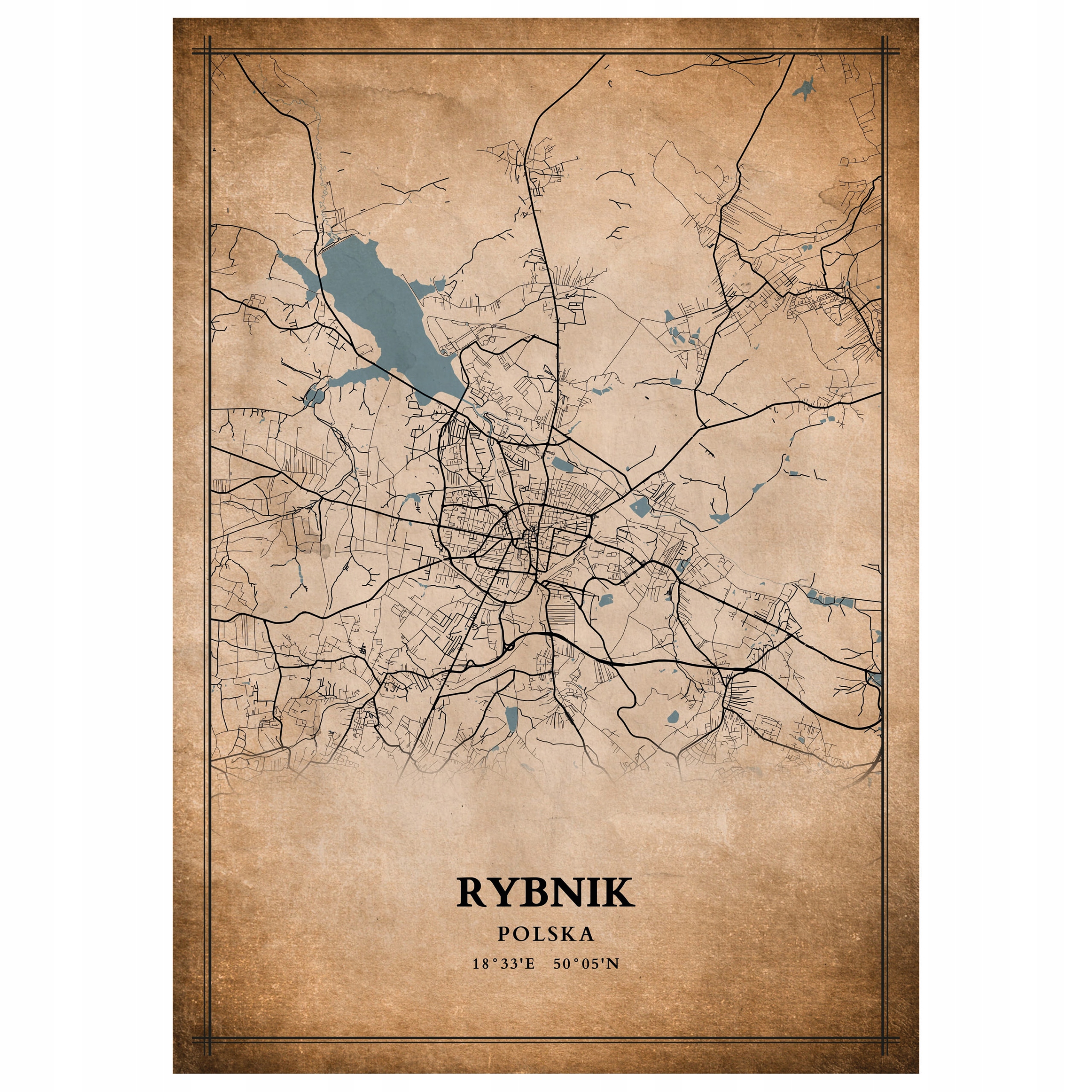 

Plakat Mapa miasta vintage Rybnik 70x50cm