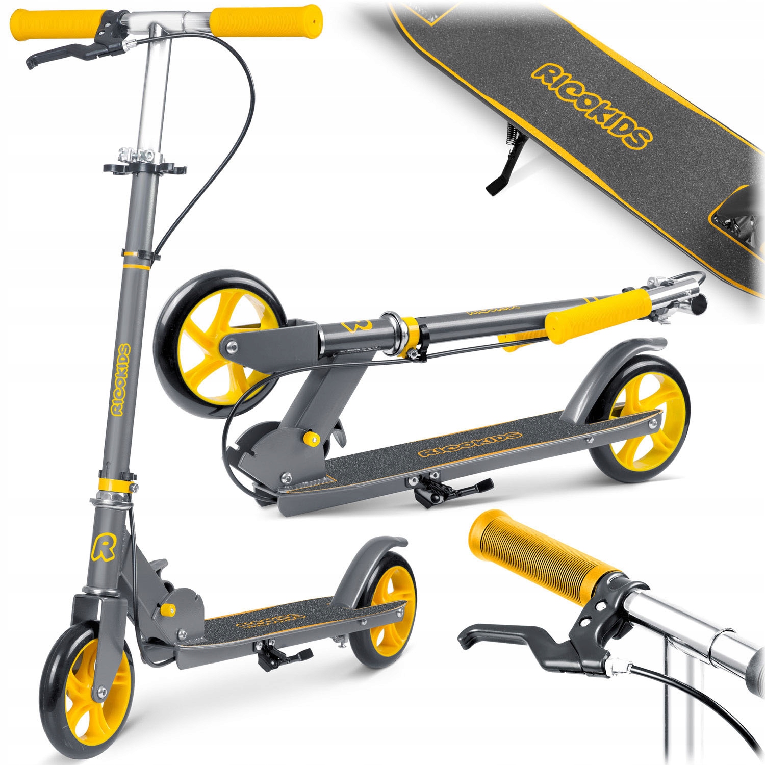 Hulajnoga Dwukołowa Dla Dzieci Składana Miejska ABEC-7 Kodi Szaro-Żółta