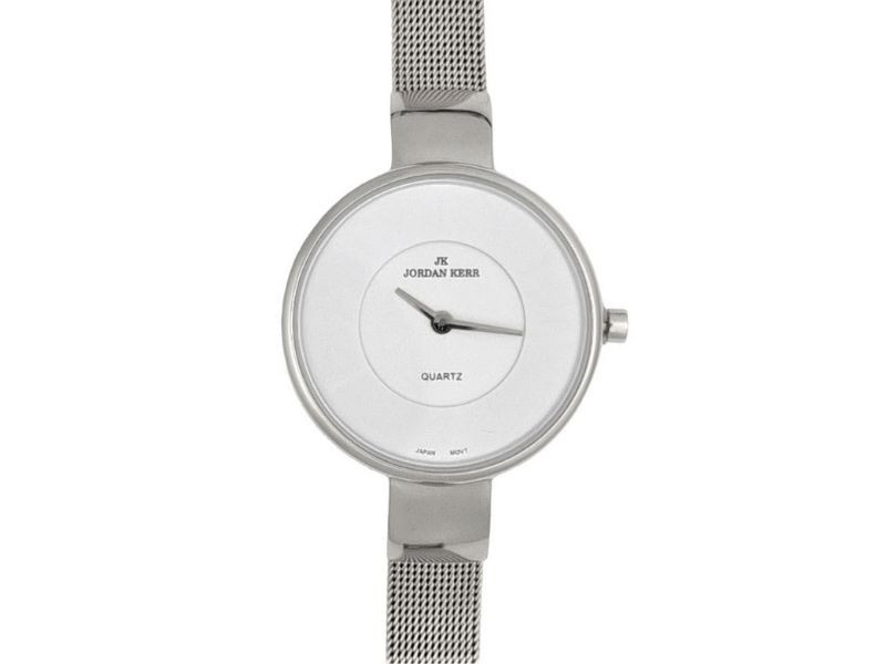 Ocelové hodinky na tenkém mesh náramku s velkým bílým ciferníkem jako dárek