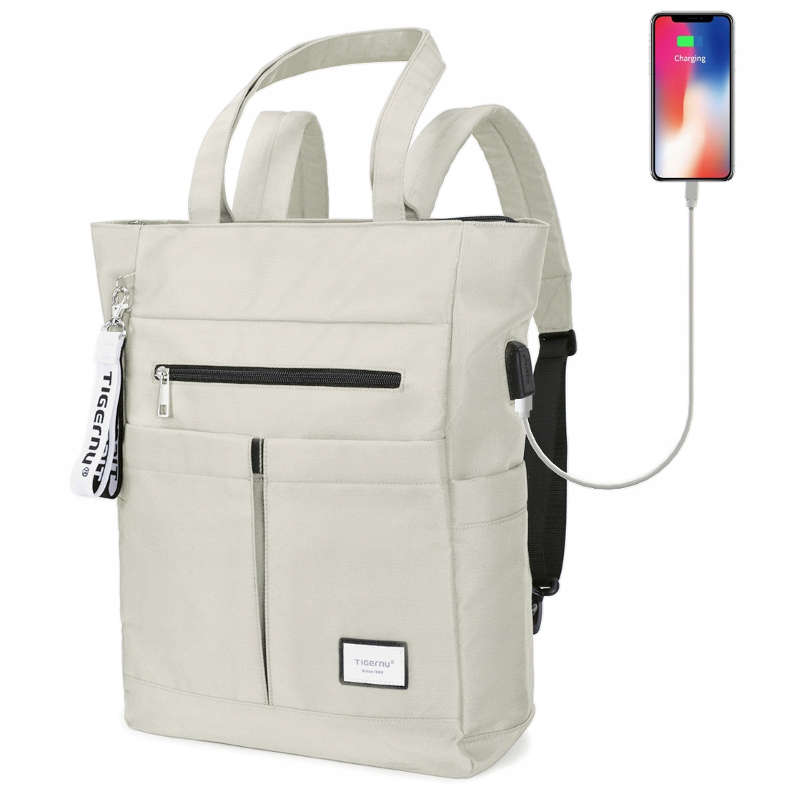 Damska Torba/Plecak na laptopa 15" Tigernu T-S8632 pojemny worek beżowy