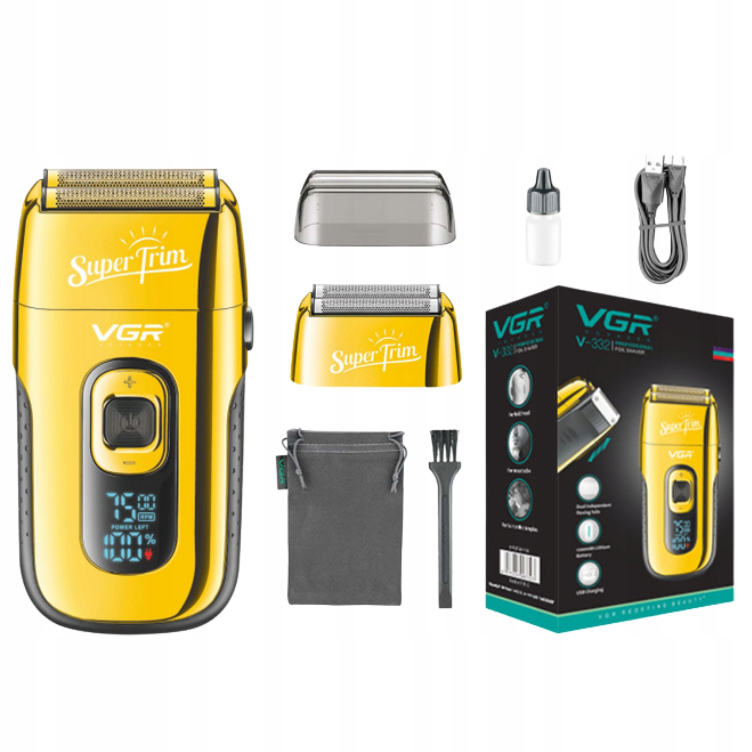 Golarka Męska Vgr Foliowa 150min Usb Led Trymer Do Głowy Brody Zarostu