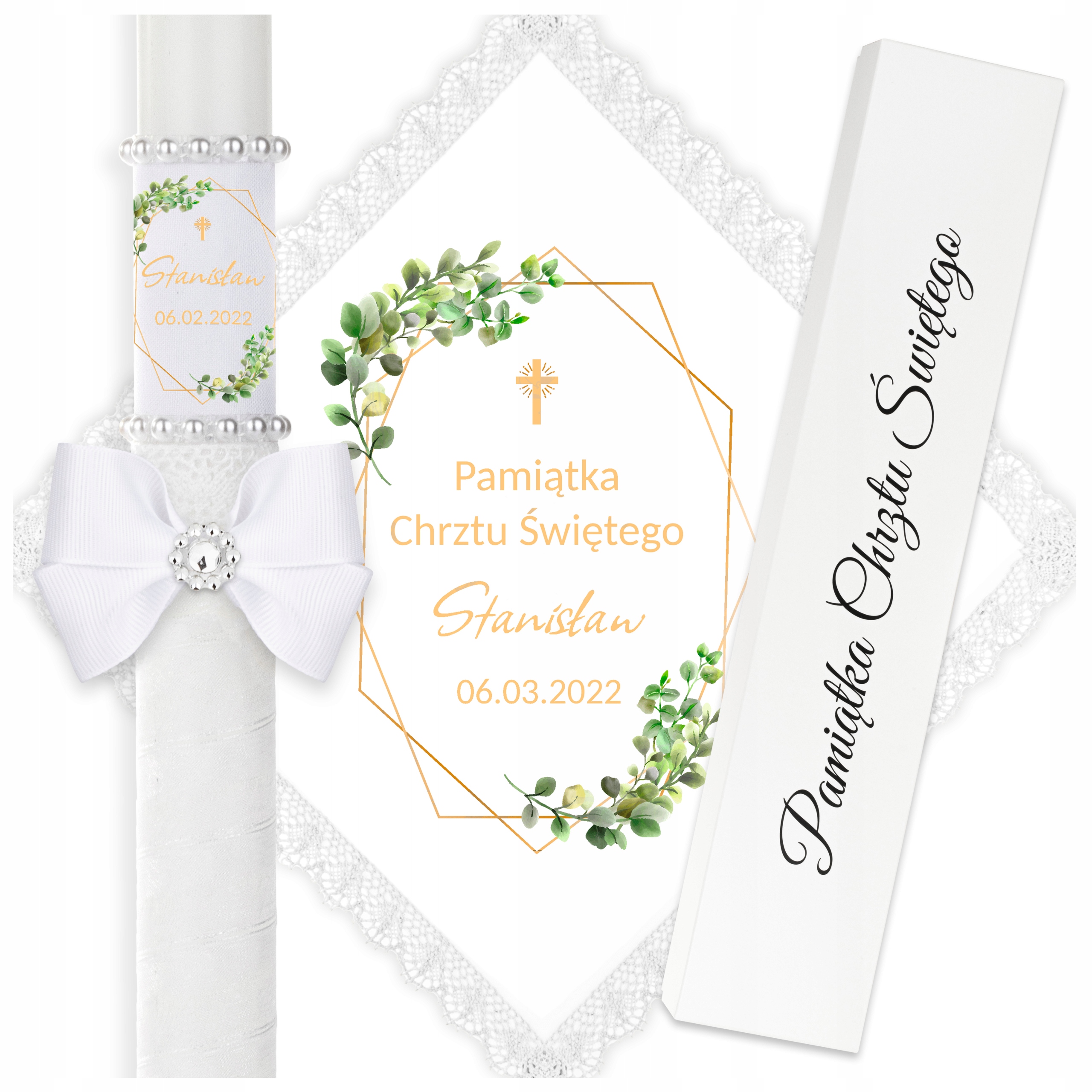 

Świeca na Chrzest Szatka do Chrztu Imię Data