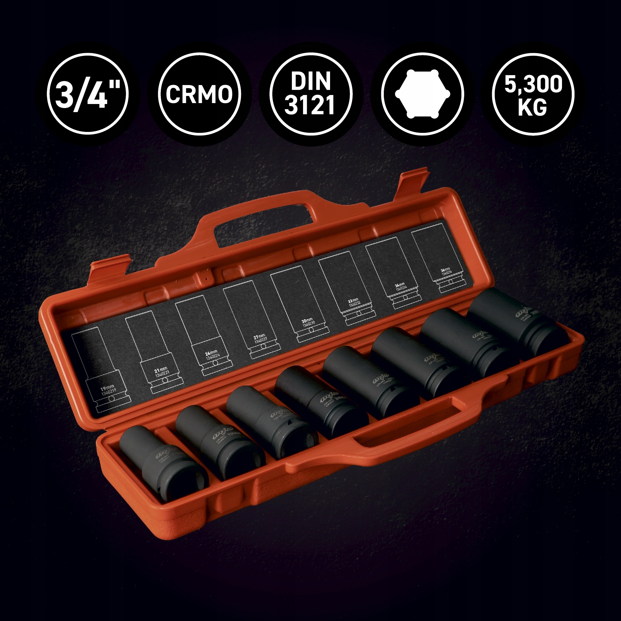 MJW Zestaw nasadek udarowych długich 3/4" Marka MJW