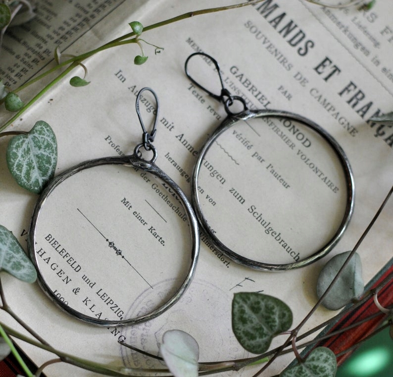 

Wiszące Duże Kolczyki, Srebrne, Szklane, Witraż