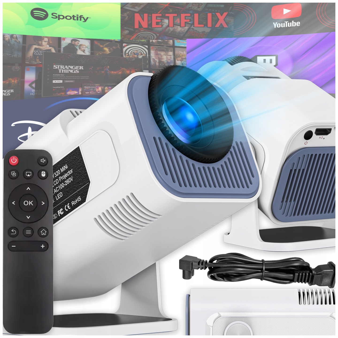 Projektor Android Tv Wifi Full Hd Přenosný Smart Reproduktor Otočný