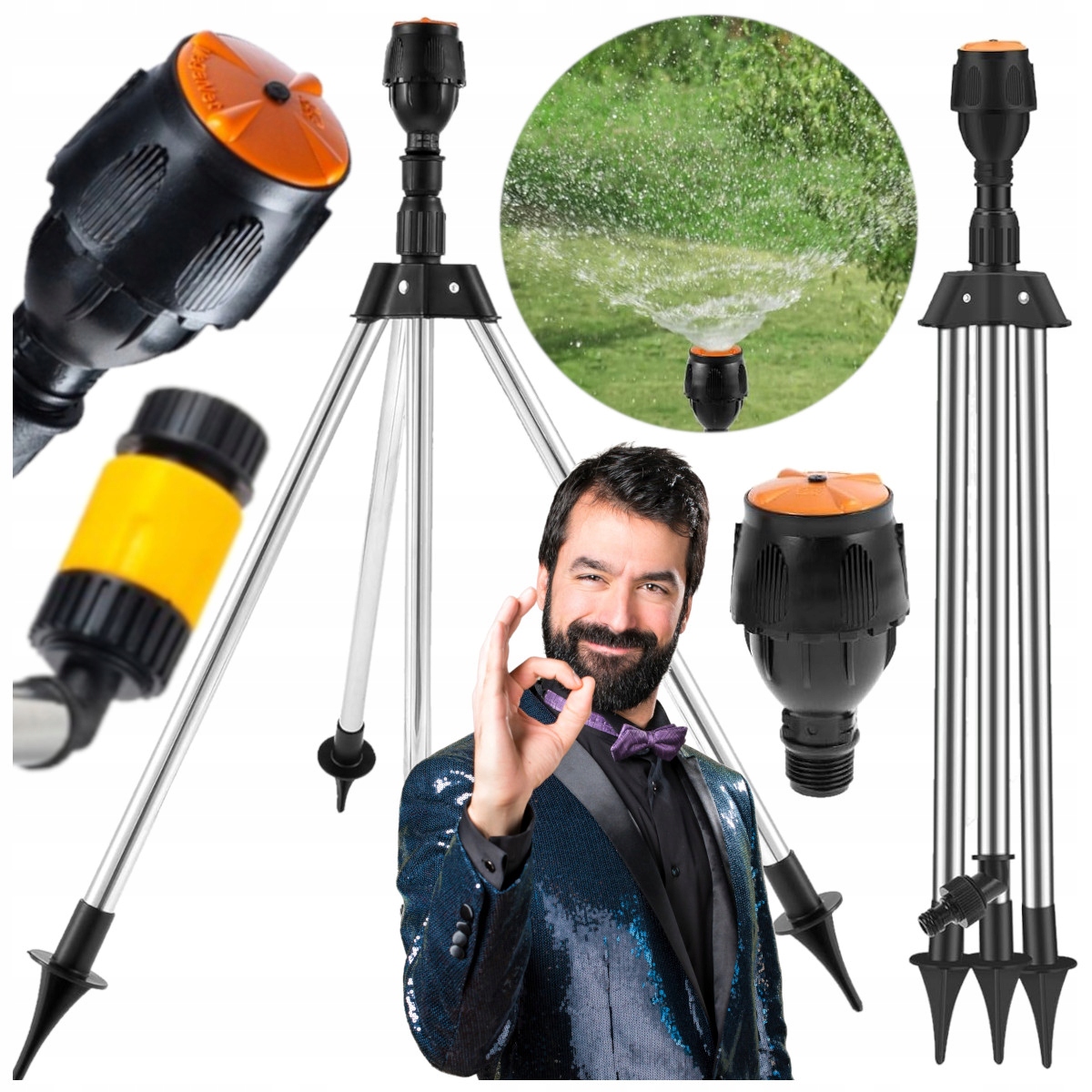 ZRASZACZ NA STATYWIE ogrodowy TRÓJNÓG REGULOWANY 62-98 obrotowy 360 ZESTAW