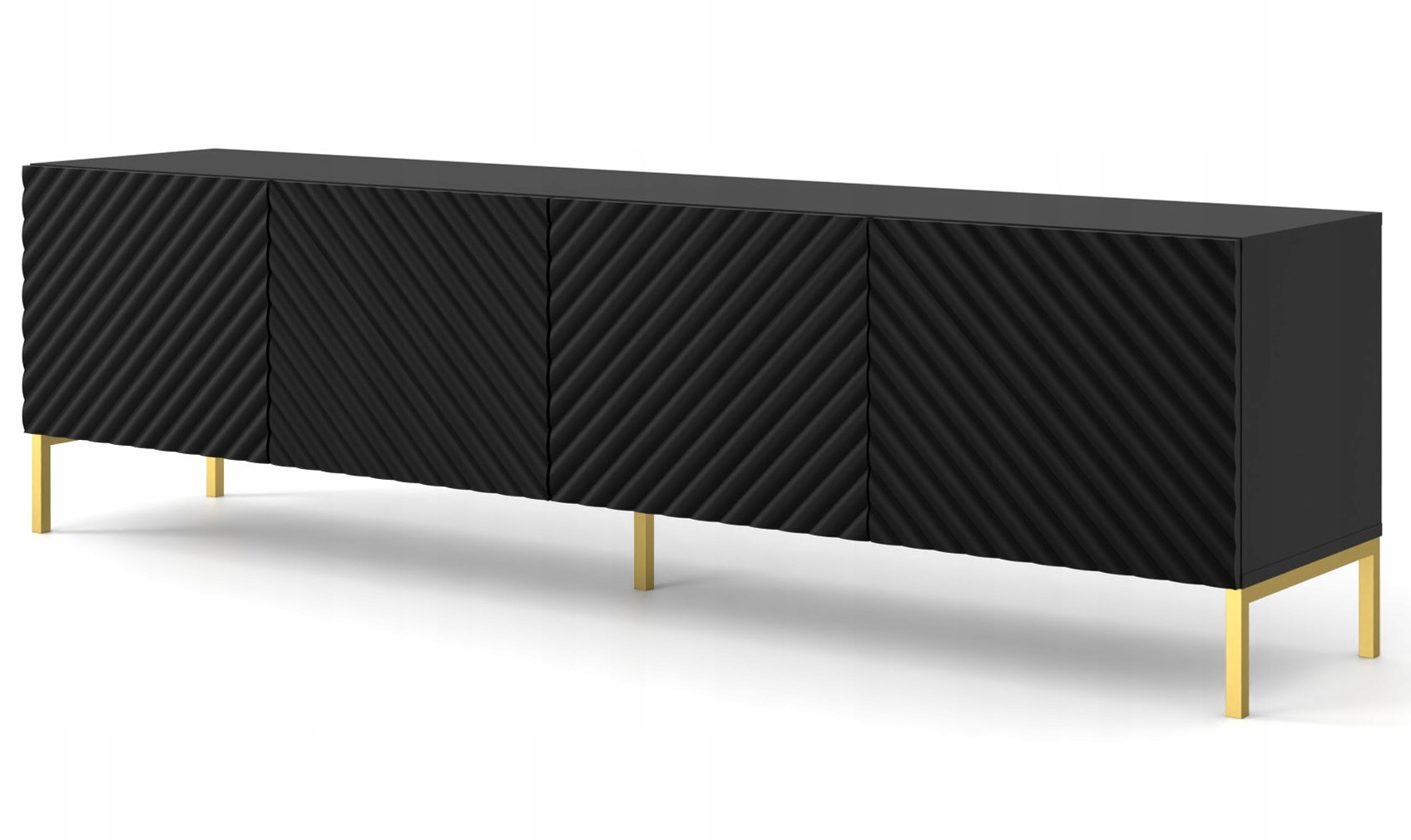 Szafka Rtv Surf 200 cm 4D czarny mat nóżki złote