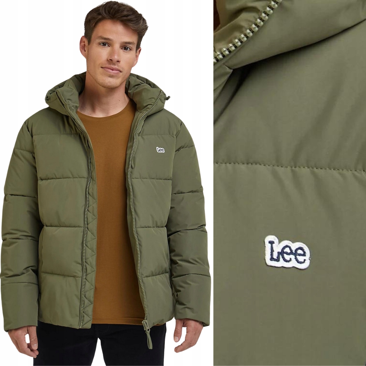 Lee Puffer Jacket Olive Grove zelená péřová bunda s kapucí XXL