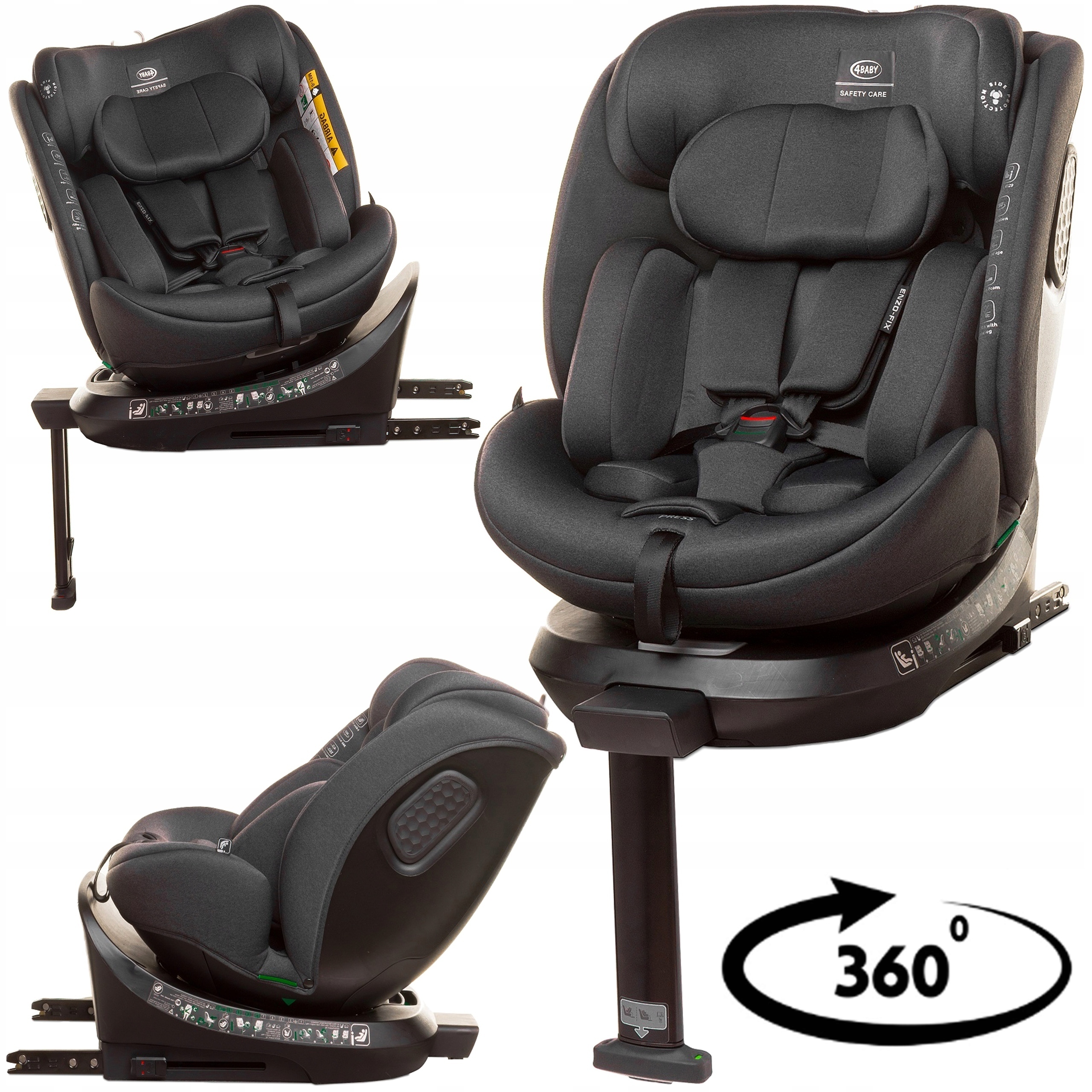Fotelik Samochodowy i-SIZE Isofix Obrotowa Platforma Rwf 40-150 CM 0-36 Kg
