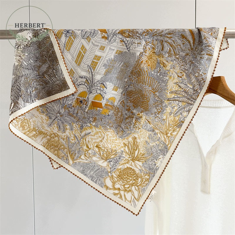 Dámská šála Vlna a hedvábí 65 x 65 cm Šátek na krk Tropická zahrada