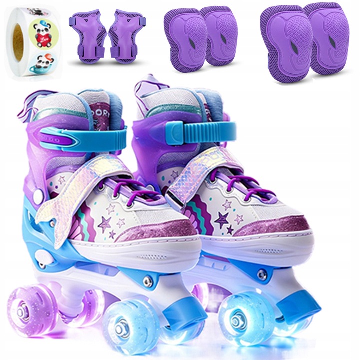 Dětské Kolečkové Brusle Sada S Ochranou Podsvícená Led Kolečka Nastavitelná 26-31