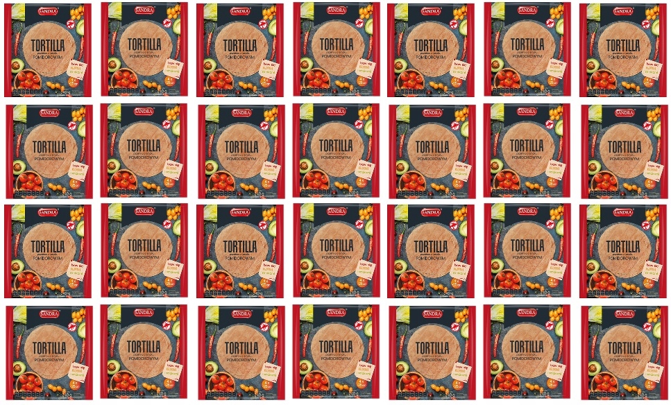 Levně 28 x 240 g Sandra Pšeničná rajčatová tortilla 25 cm 4ks Karton