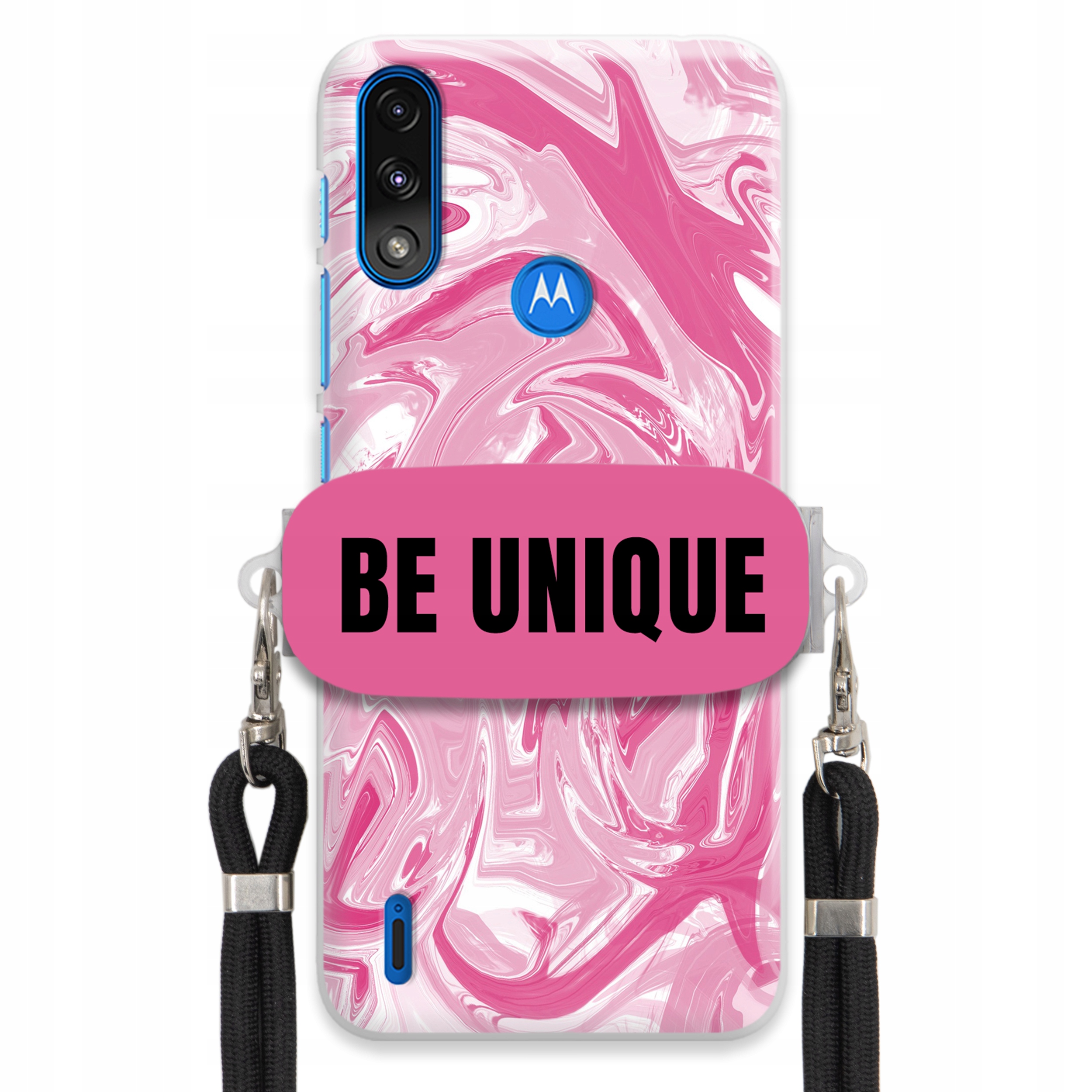 Puzdro pre Motorola E7 POWER/E7i Case Úchyt Šnúrka Čierna Ružová Mramor Unique