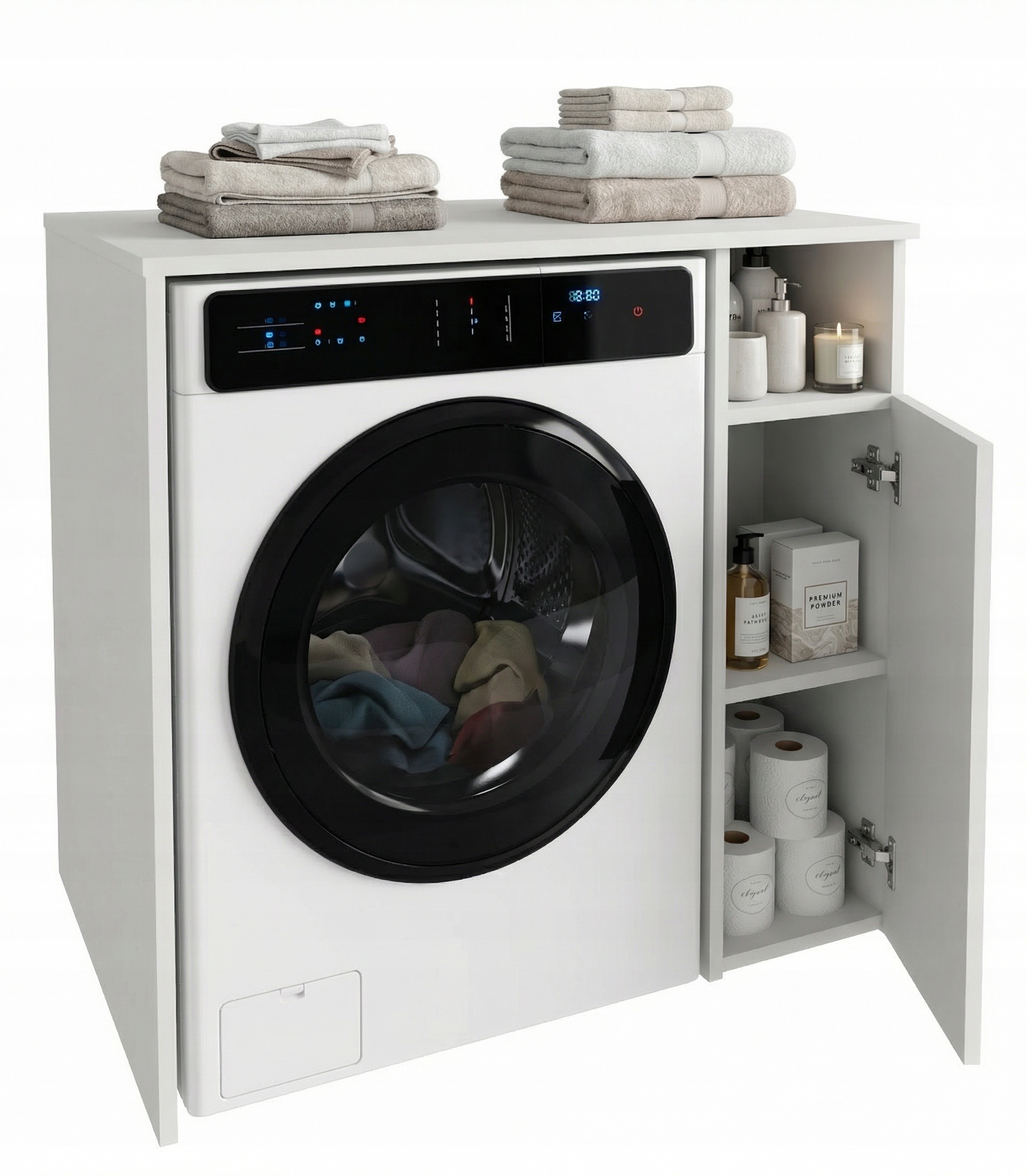 Skříňka na pračku do koupelny, regál, vestavná pračka Mix_washer_bílá/bílá