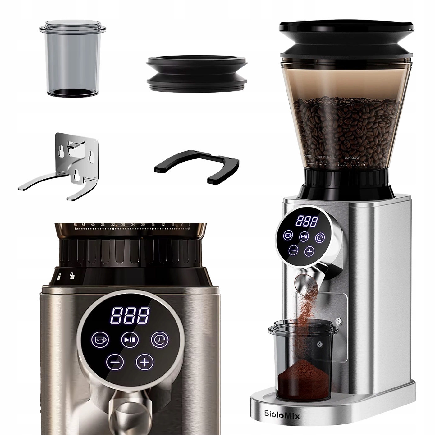 Žiarový mlynček na kávu kužeľovitý 48 stupňov Espresso Drip 150 W oceľ