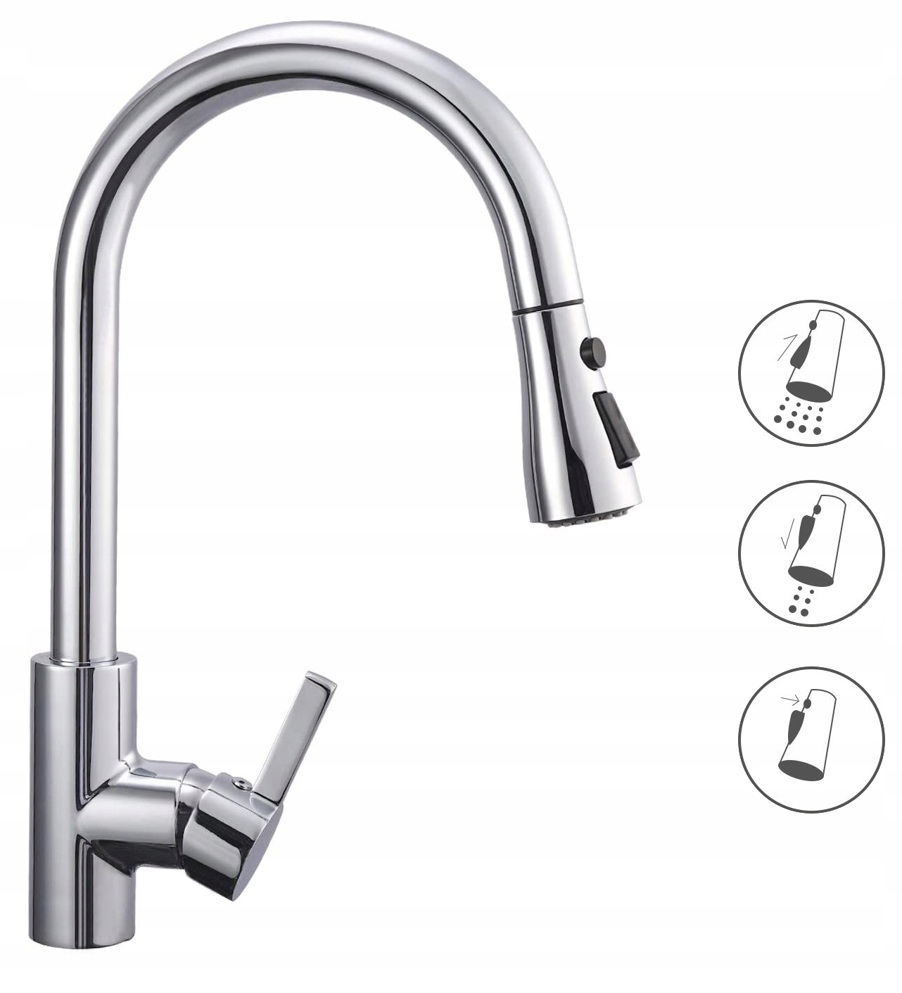 Kuchyňská baterie s Výsuvným Výtokem, 3 režimy proudu, rotace 360° Premium