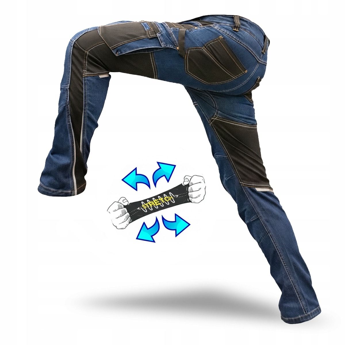 Spodnie Robocze Męskie Jeans Do Pasa Elastyczne Stretch Bojówki Mocne Bhp