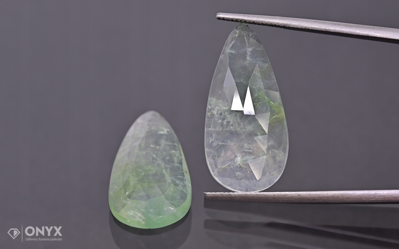 Prehnit fazetovaná rozeta Para slza 23,5x11,5 mm