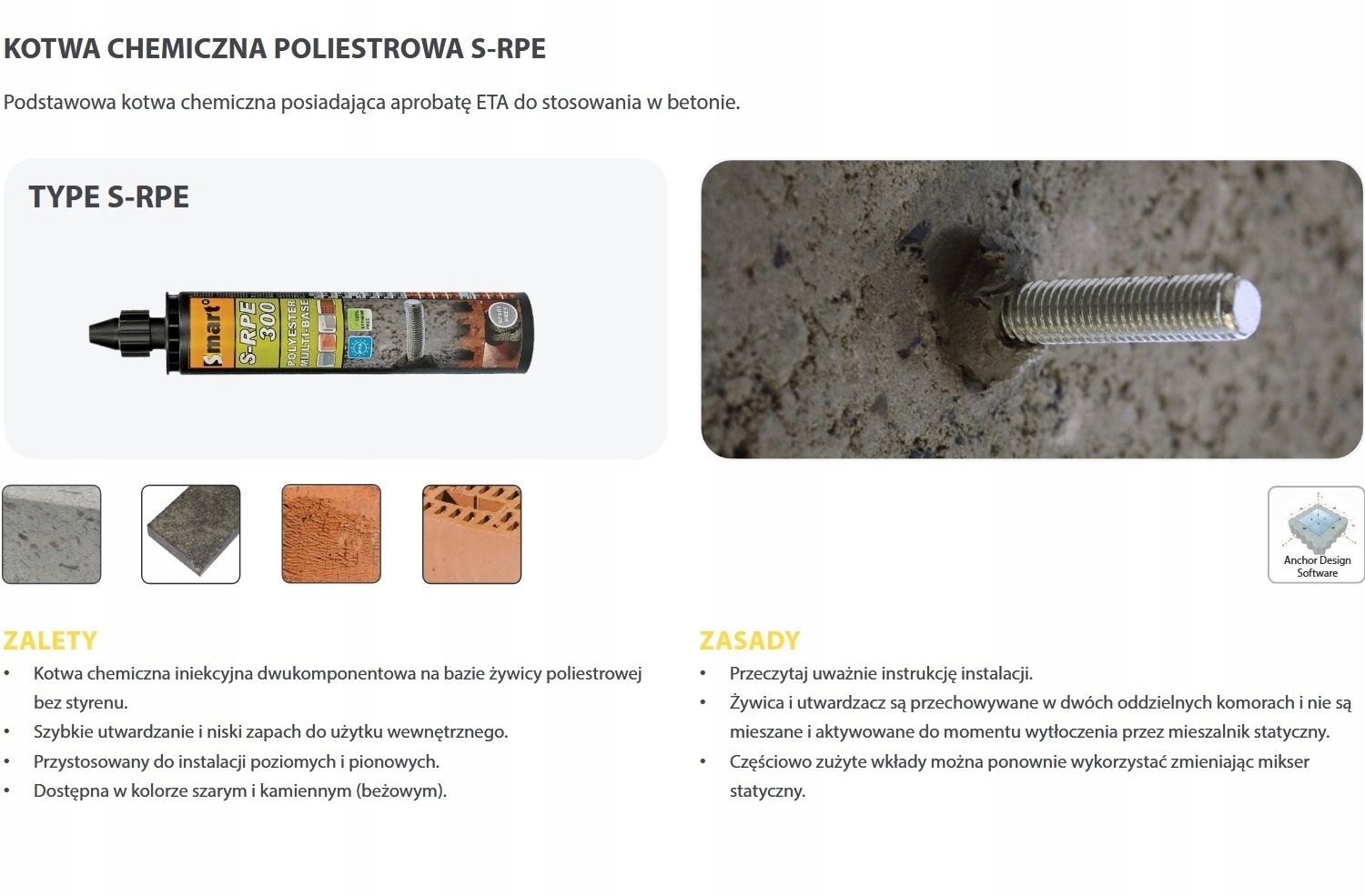 KOTWA CHEMICZNA Poliestrowa 300ml + 2x MIESZADŁO żywica klej zaprawa Producent Smart