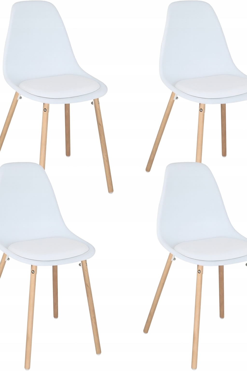 Sada 4 kusov bielych stoličiek, vankúše, ekokoža