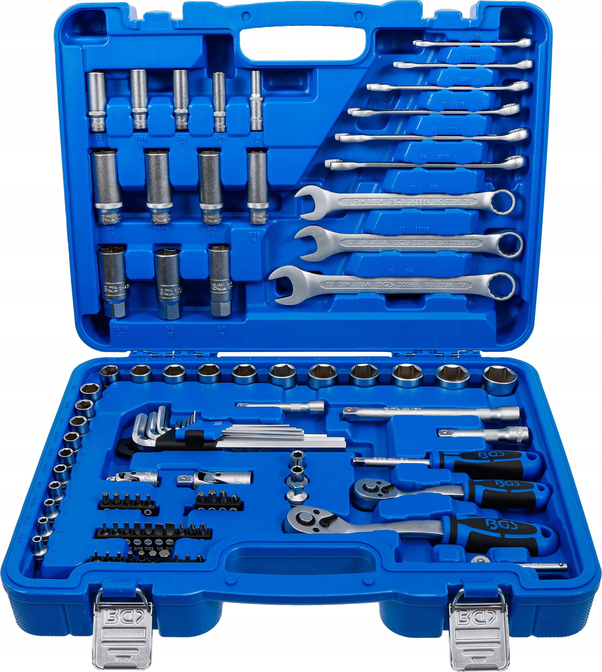 Sada nástrčných nástrojů 1/4" a 3/8" 92 ks s bity a ráčnami, Bgs
