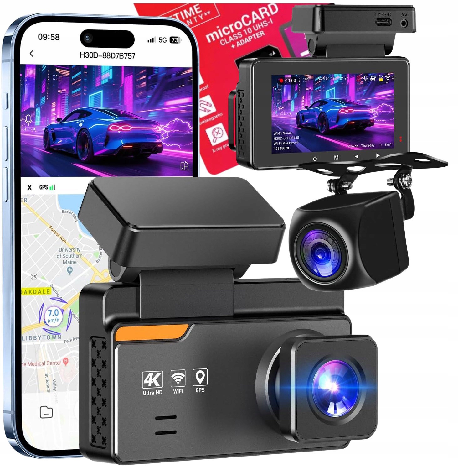 Kamera Videorekordér Do Auta 4K Gps WiFi Zadná Hdr Registrátor Pro