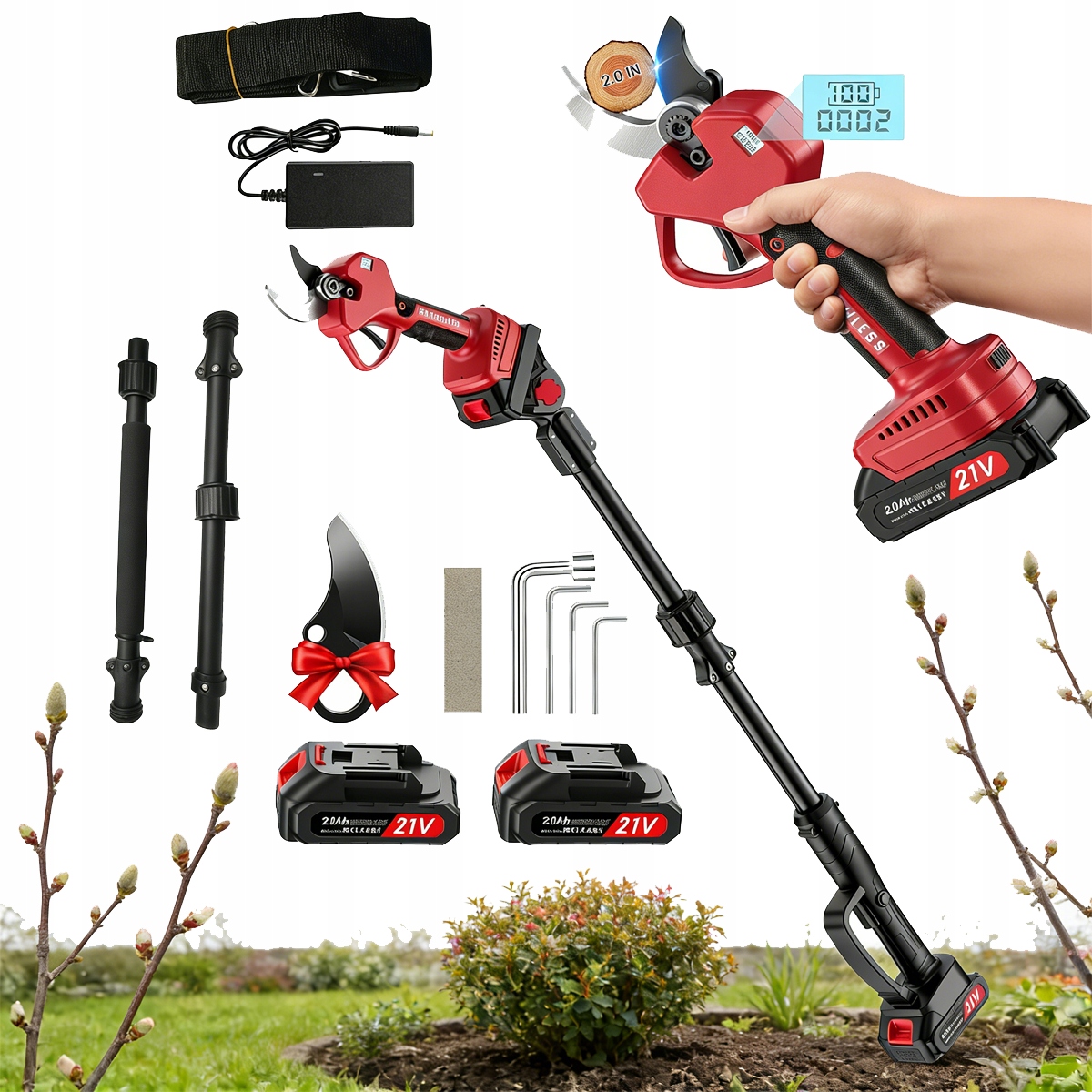 Sekator Akumulatorowy ogrodowy do gałęzi Wysięgnik Teleskopowy 230CM zestaw