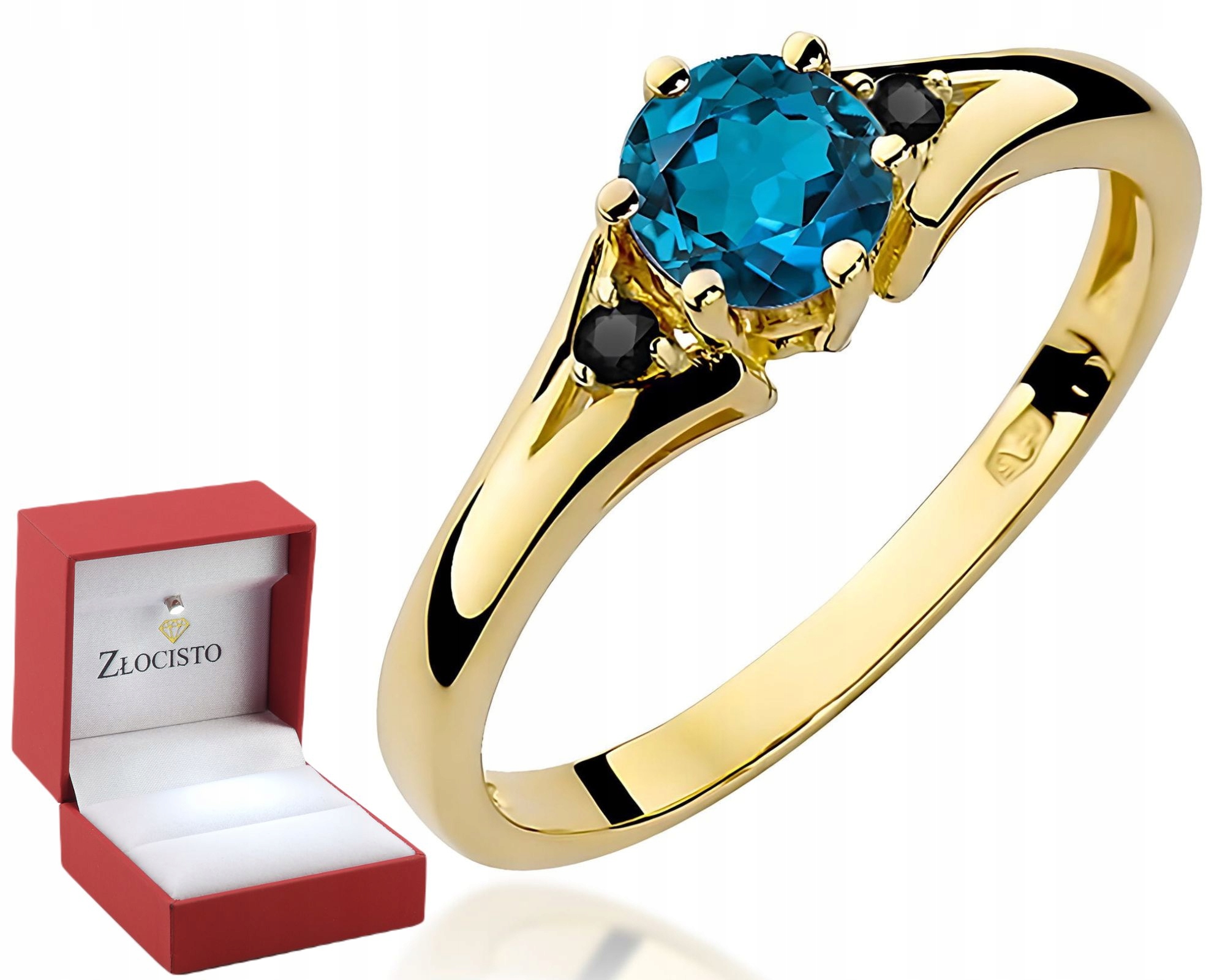 Zlatý Prstýnek Topaz London Blue A Černé Diamanty Gravírování Bonus 585