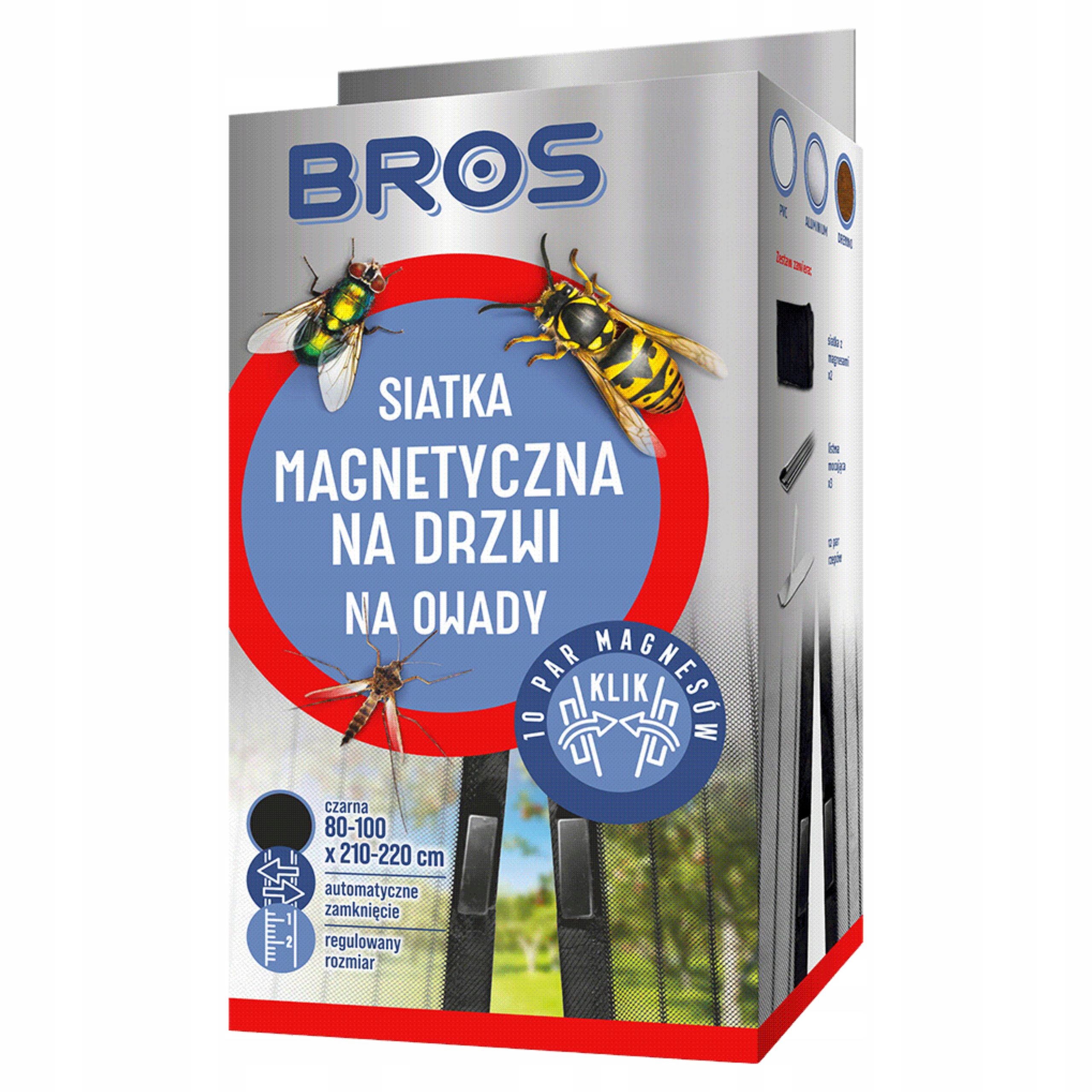 1X SIATKA NA DRZWI BALKONOWE BROS 100x220cm Czarna MOSKIETERA MAGNETYCZNA