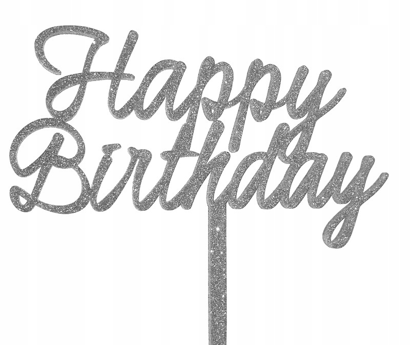 

Topper urodzinowy Happy Birthday srebrny brokat