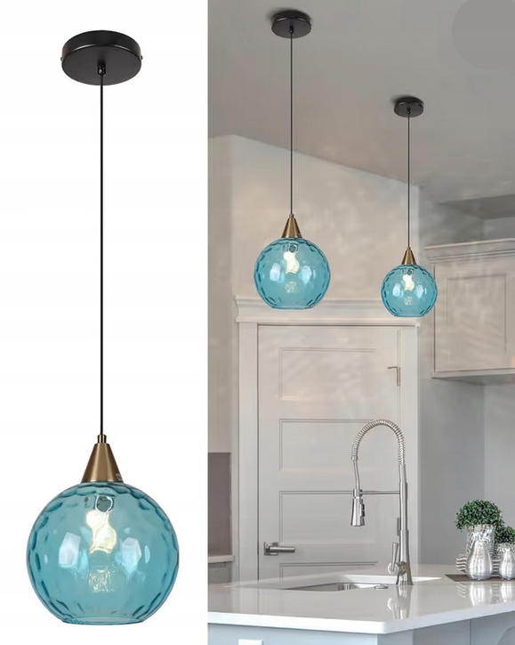 Závěsná lampa Skleněná koule 20 cm E27 Loft Azurová