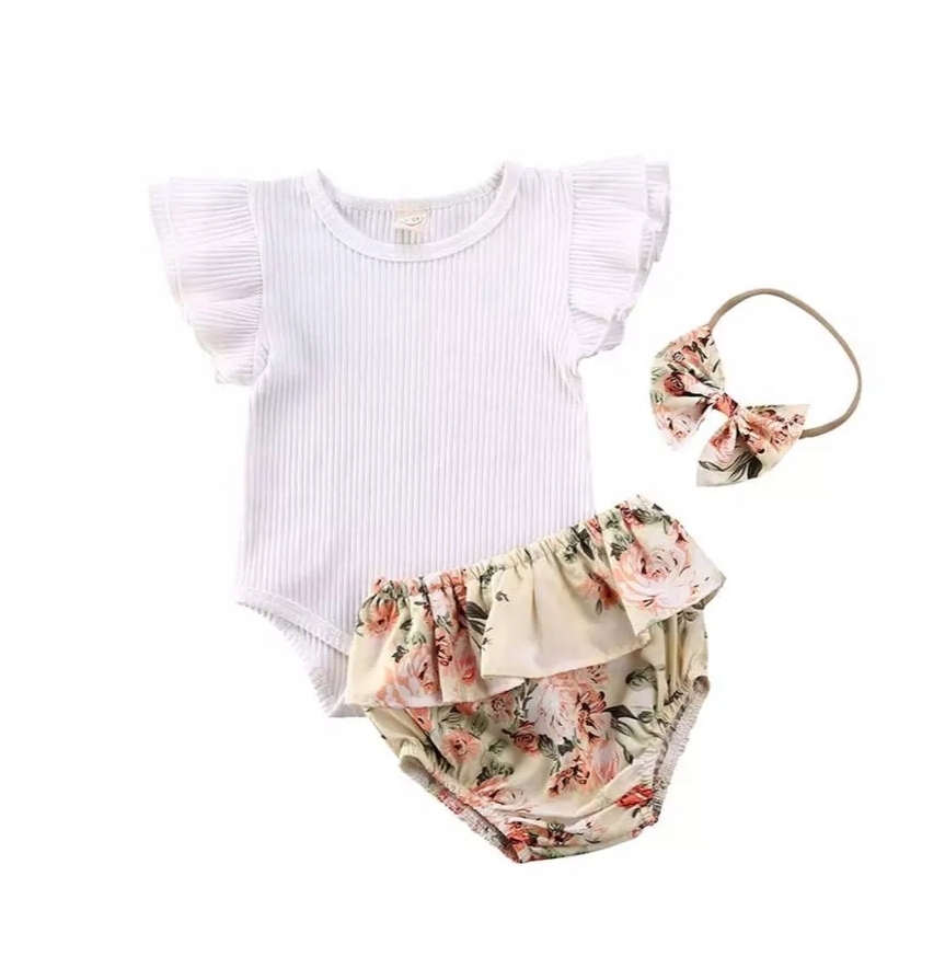 

Komplet letni bluzka bloomersy kwiaty opaska 68 74