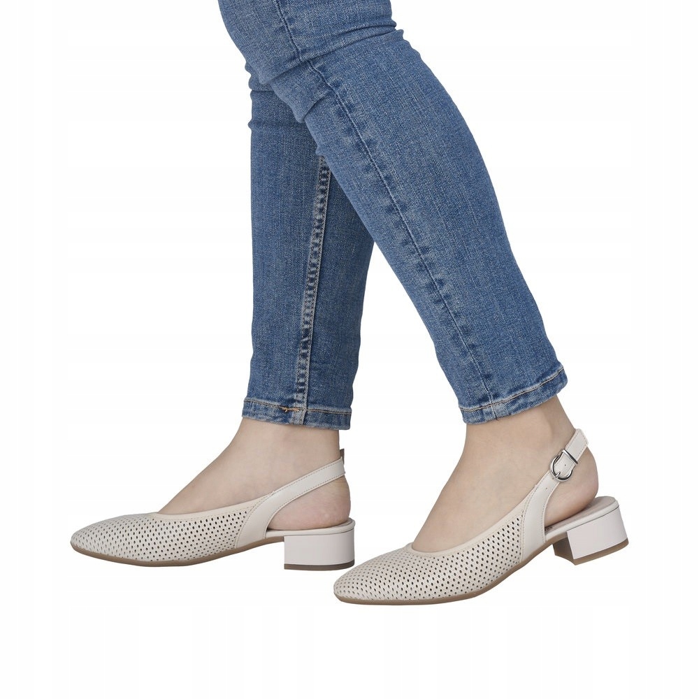 Rieker 43458-60 Béžové lodičky z přírodní ažurové kůže Antistress 37