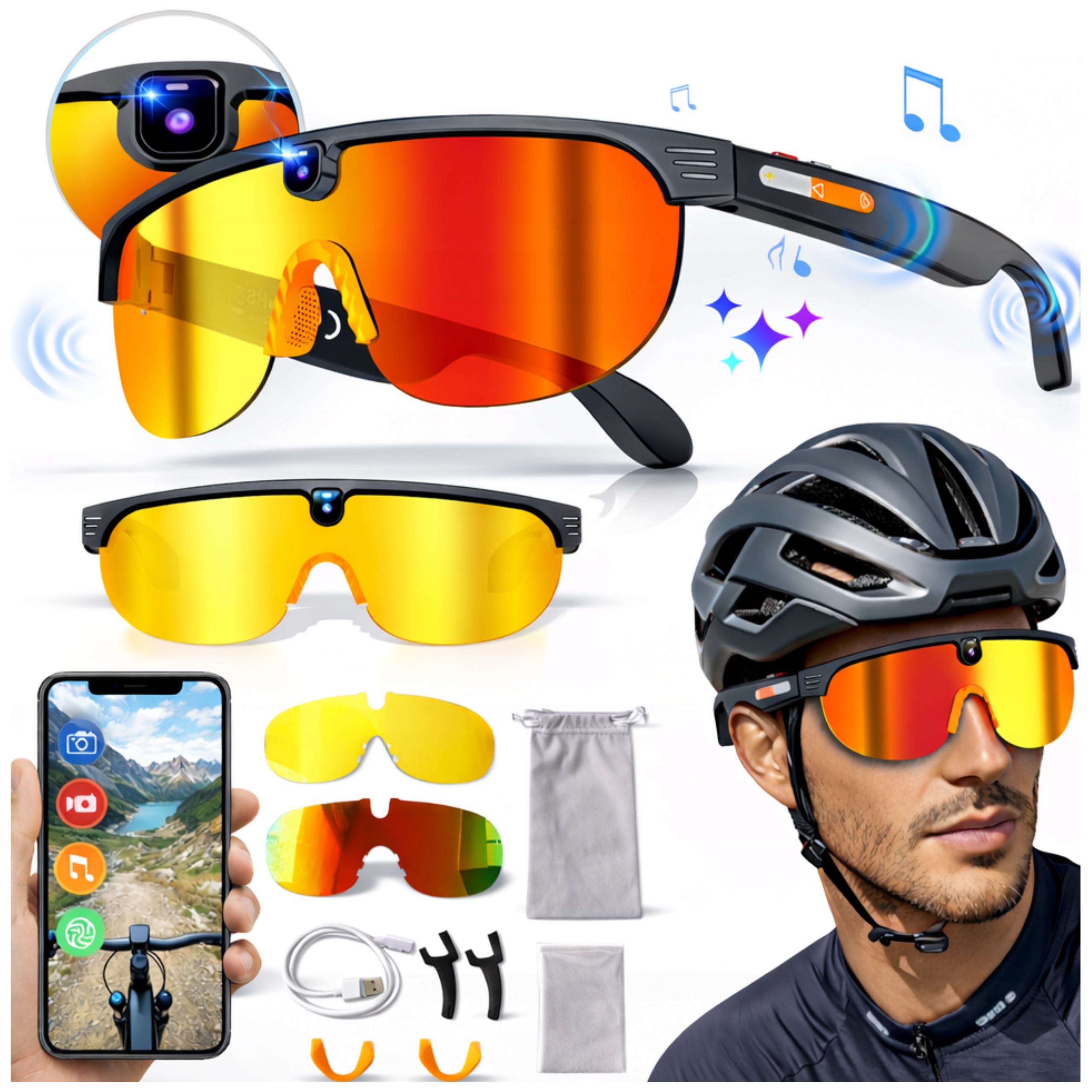 Okulary z Kamerą Przeciwsłoneczne Męskie Rowerowe Sportowe 1200p Hd WiFi Ai