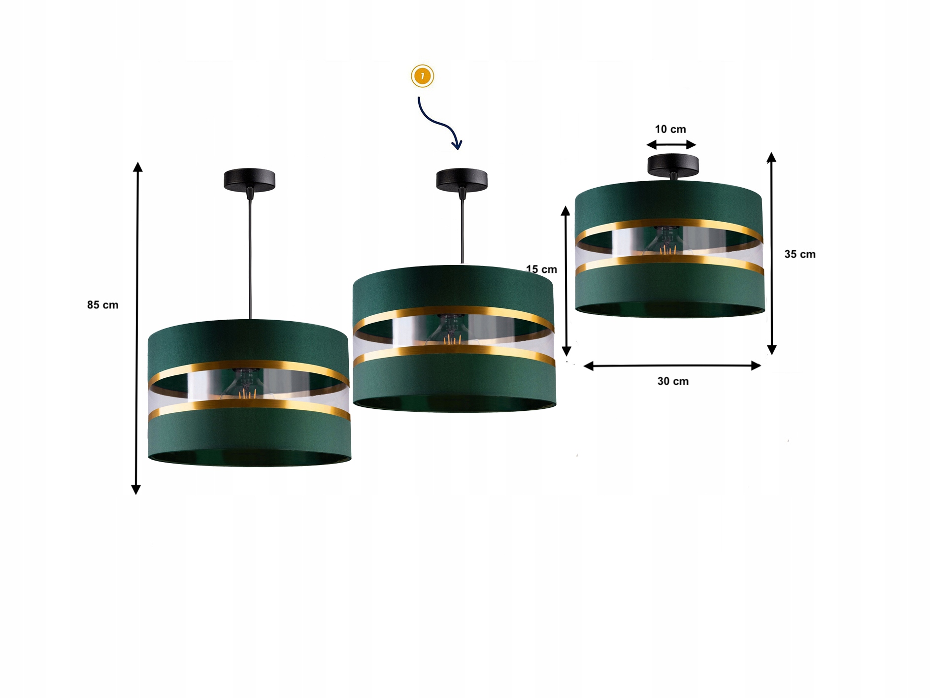 LAMPA WISZĄCA SUFITOWA ŻYRANDOL ABAŻUR NOWOCZESNA WALEC 30CM ZŁOTO GLAMOUR Marka INECT