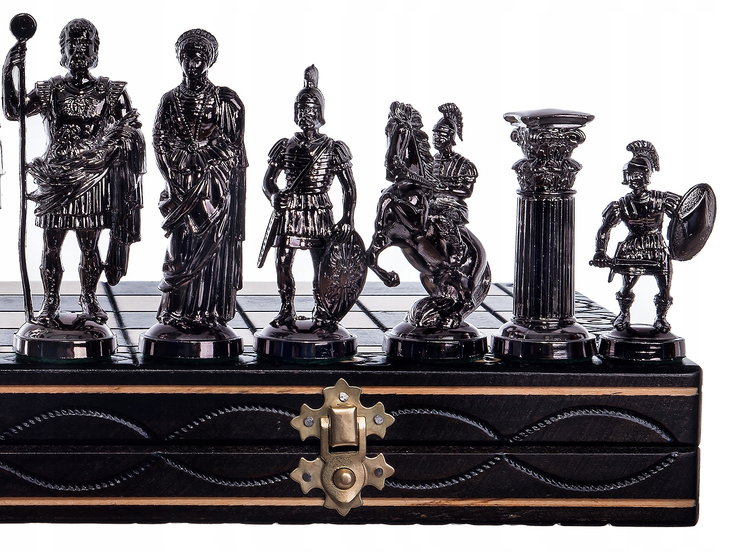 SZACHY RZYMSKIE DREWNIANE SREBRNO-CZARNE DUŻE 42cm Nazwa Szachy Rzymskie metalizowane srebrno-czarne 42 cm