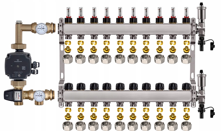 Rozdělovač pro podlahu 10 sekcí nerezový pro vytápění Čerpadlo Pex
