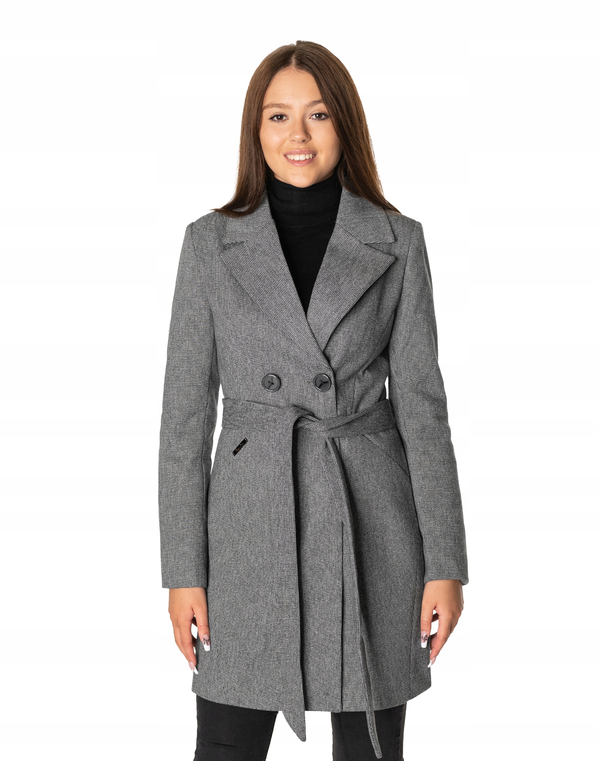 Elegantní dámský vypasovaný midi kabát na jaro, podzim 2706-01, velikost S