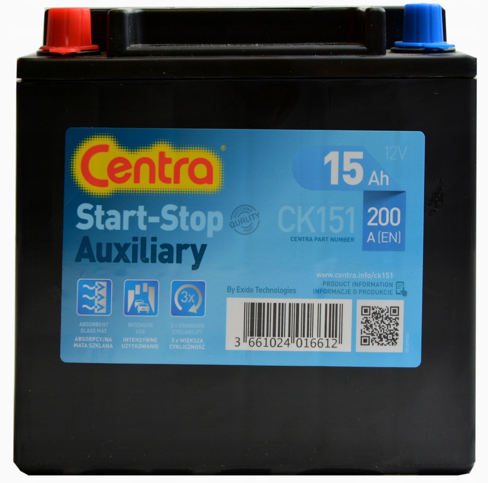 CENTRA START-STOP AUX AGM CK151 12V 15Ah 200A