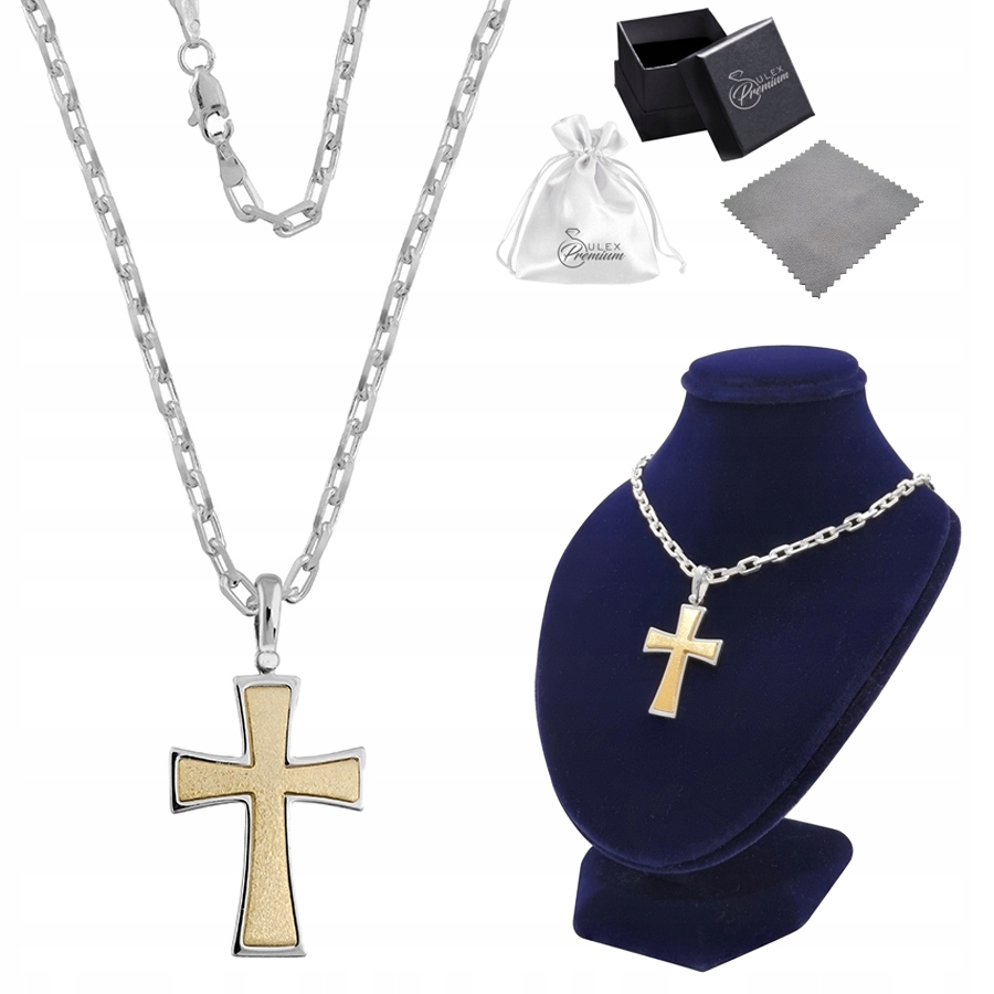 Řetízek Ankr Křížek Pozlacený Rhodiovaný Stříbro O Ryzosti 925 Dámský 55 cm