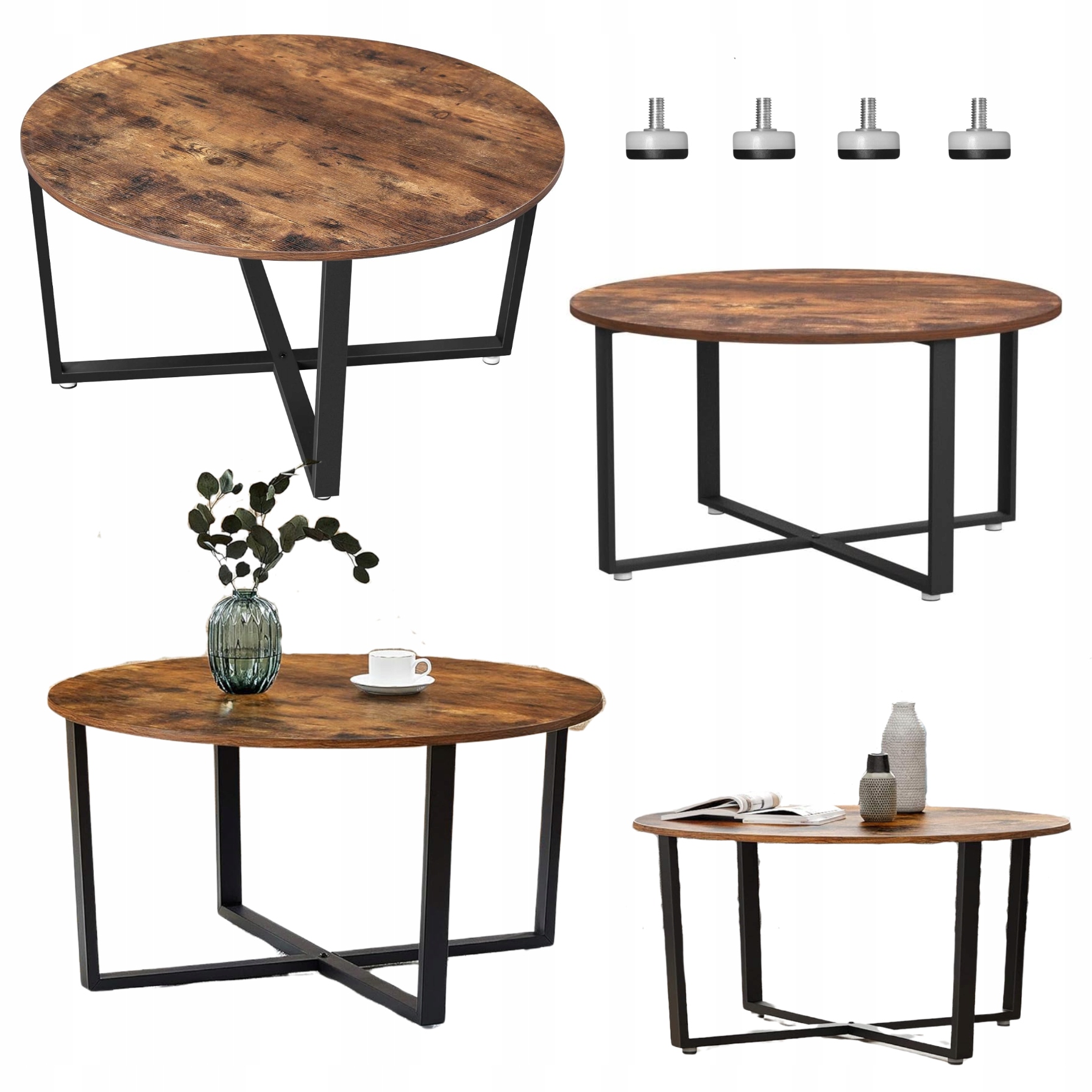 Konferenčný stolík okrúhly Loft Industriálna drevená lavica do obývačky 88 cm