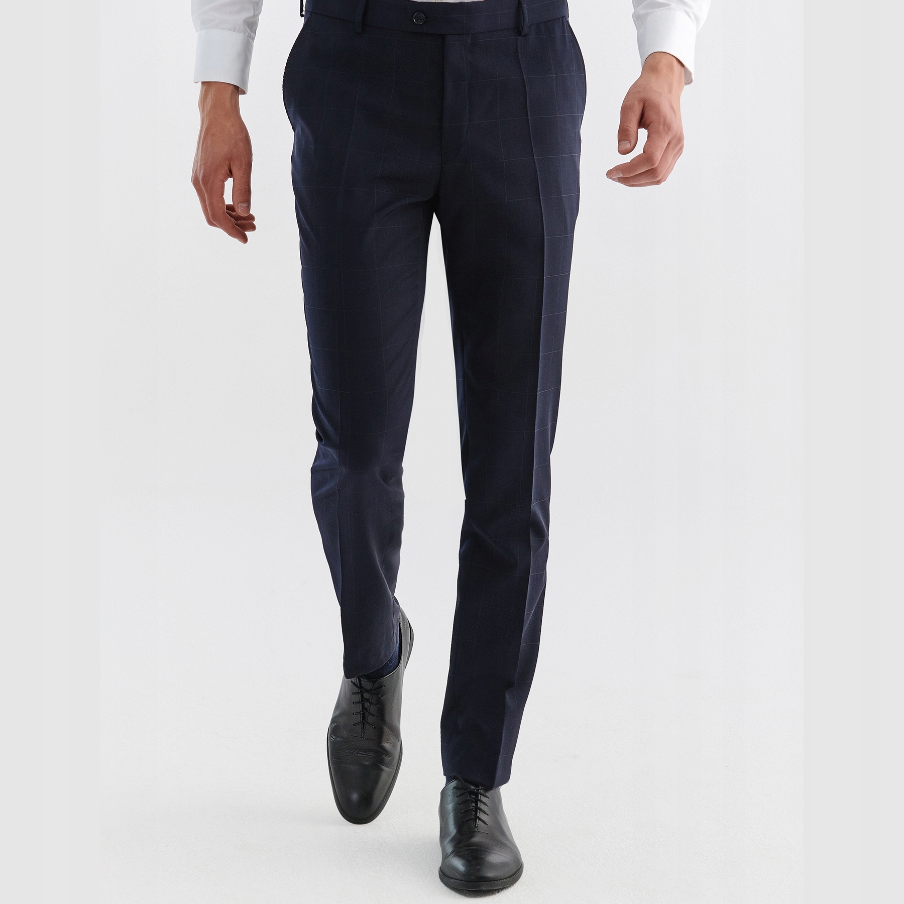 Tmavě modré oblekové kalhoty s kostkovaným vzorem Pako Lorente vel