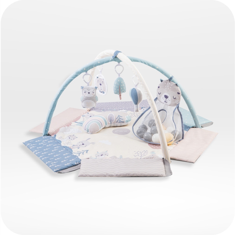 MOKOMASIS KILIMĖLIS KŪDIKIAMS 2in1 - MoMi PASTEL - JUTIMINIAI ŽAISLAI BASEINUI. Baterijos pridėtos: ne