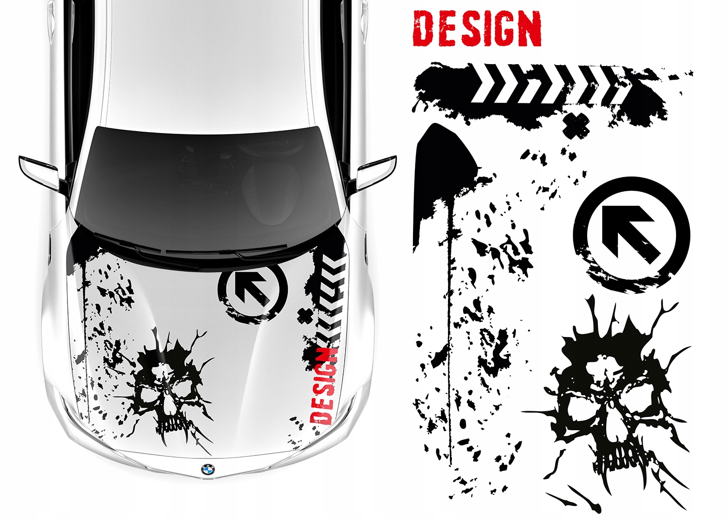 Samolepka Grafika na auto Masku Motiv Design Lebka Rozstřik 92x165