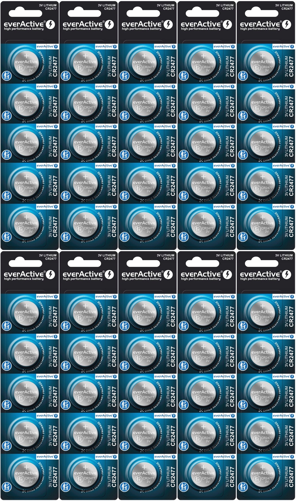 50x Lithiová Baterie Mini CR2477 CR24775BL Knoflíková Pastilka 3V Everactive